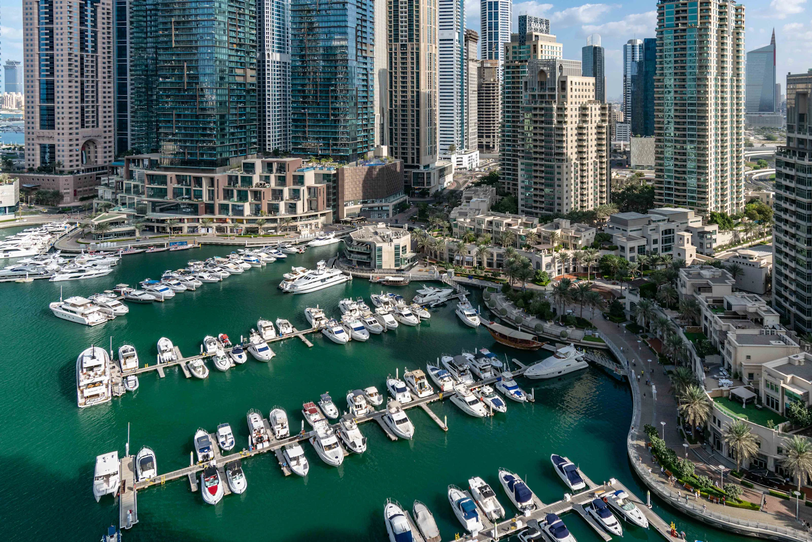 Dubai Marina towers and waterfront
