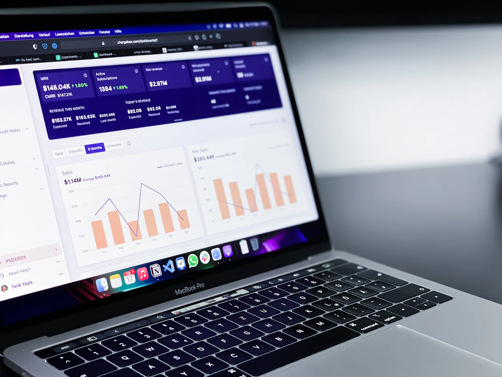 Business software dashboard with charts