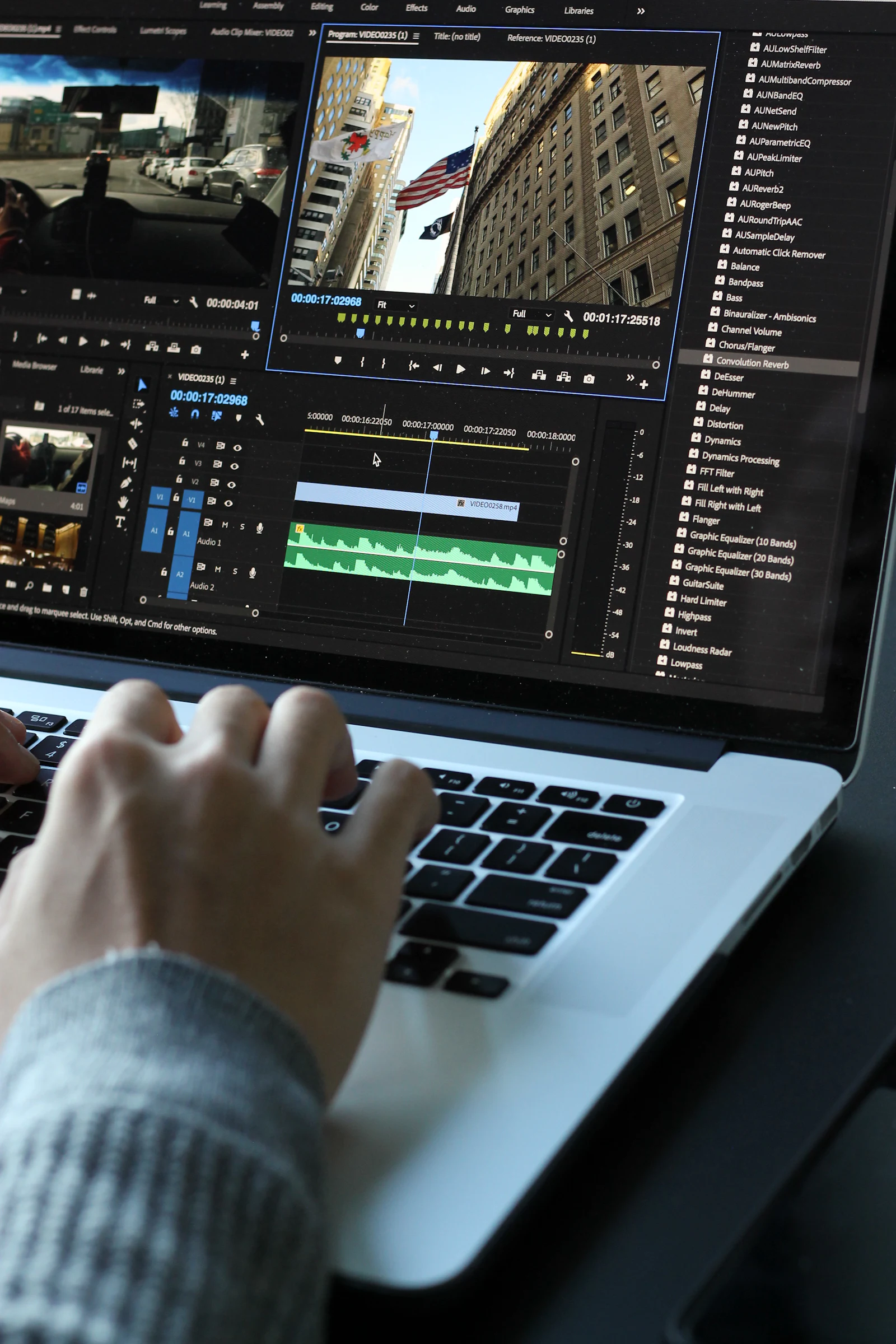 Video editing timeline on a monitor